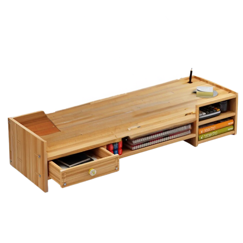 Monitorständer aus Holz mit Schublade und Tastaturauszug